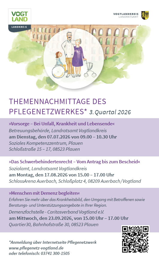 Veranstaltungs&uuml;bersicht der Themennachmittage des Pflegenetzwerkes im 3.Quartal 2026