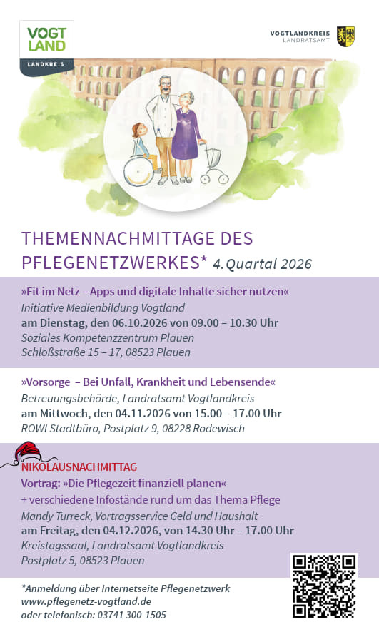&Uuml;bersicht der Themennachmittage des Pflegenetzwerkes im  4.Quartal 2026.